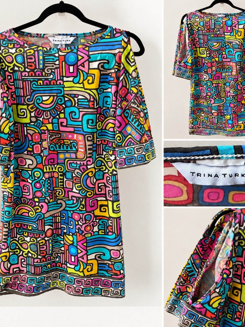 Trina Turk Neon Multicolor Geometric Shift Dress